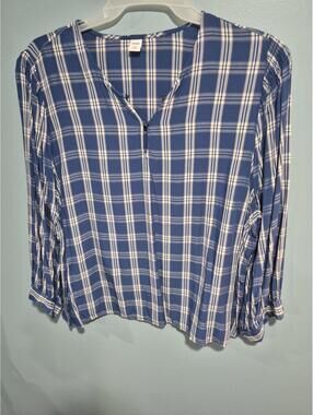 Old Navy Blue and White Plaid Long Sleeve Blouse XXL